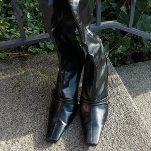 Tall black pleather boots